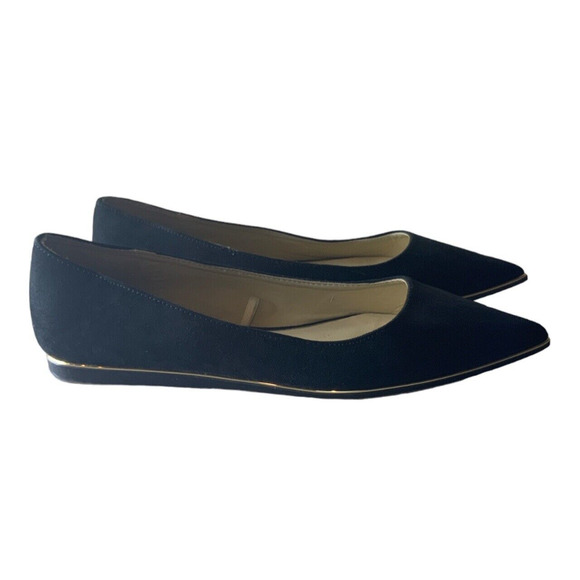 Zara Basic  Ballet Flats Shoes Womens Size 36 US6 Gold Trim Leather Pointed Toe - Picture 1 of 8